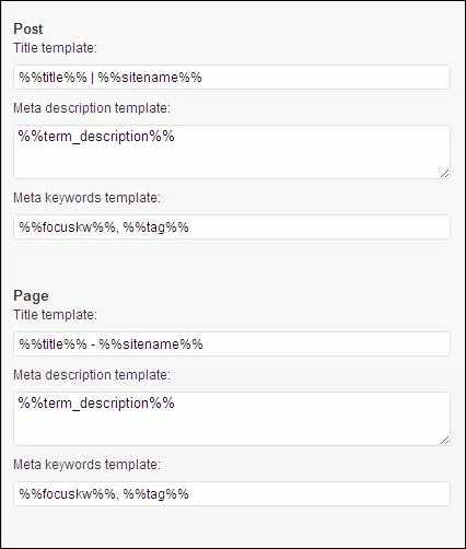 Campos para configurações dos modelos de títulos e descrições das páginas e posts configuracoes títulos páginas wordpress seo yoast