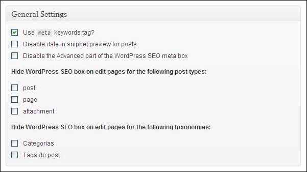 Configurações Gerais do plugin WordPress SEO da Yoast configurações gerais plugin wordpress SEO yoast