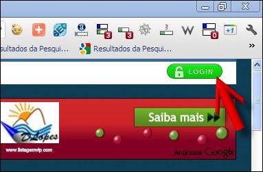 Clique no botão login no lado superior direitor botão login divulgar blogs