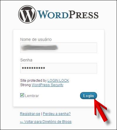 Forneça seu nome de usuário, senha e clique no botão "Login". nome usuário senha login divulgar blogs