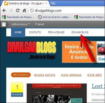 Clique no link "Enviar Blog" clicar link enviar blog divulgar blogs