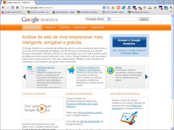 home page pagina inicial google analytics