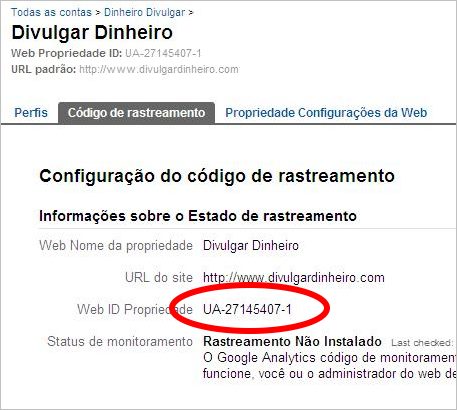 Web ID Propriedade do Google Analytics Identificador propriedade google analytics