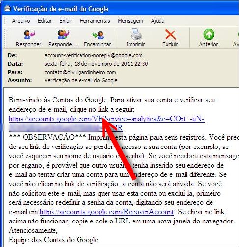 Email de confirmação de nova conta do Google email confirmar nova conta google