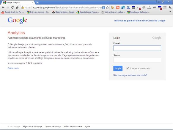 Google Analytics - Página de Login google analytics página login