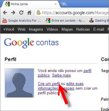 Link para criar um perfil público no Google Contas link criar perfil publico google contas