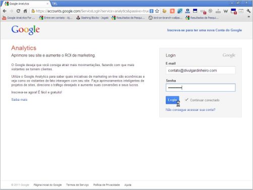tela login google analytics
