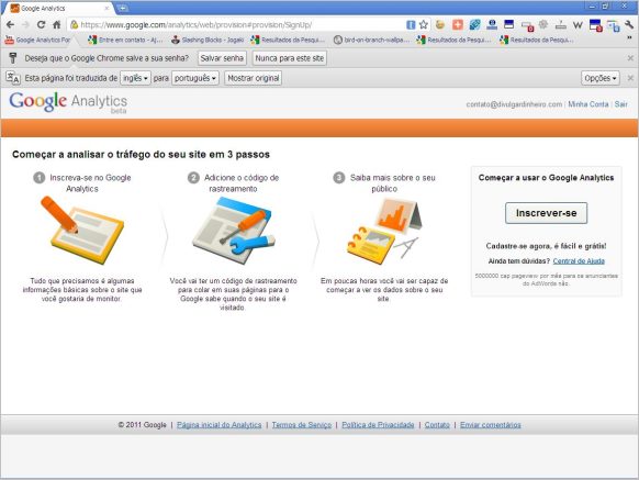 página inscrição inscrever google analytics