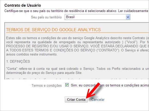 contrato termos serviço google analytics