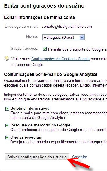 Alternando o idioma do Google Analytics mudar idioma google analytics