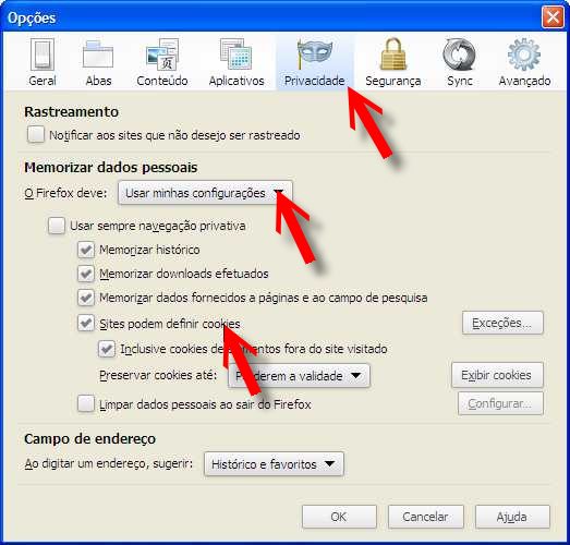 menu privacidade firefox