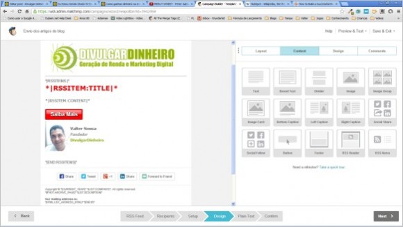 No Mailchimp, você consegue editar templates de emails arrastando e soltando. campanha rss email marketing